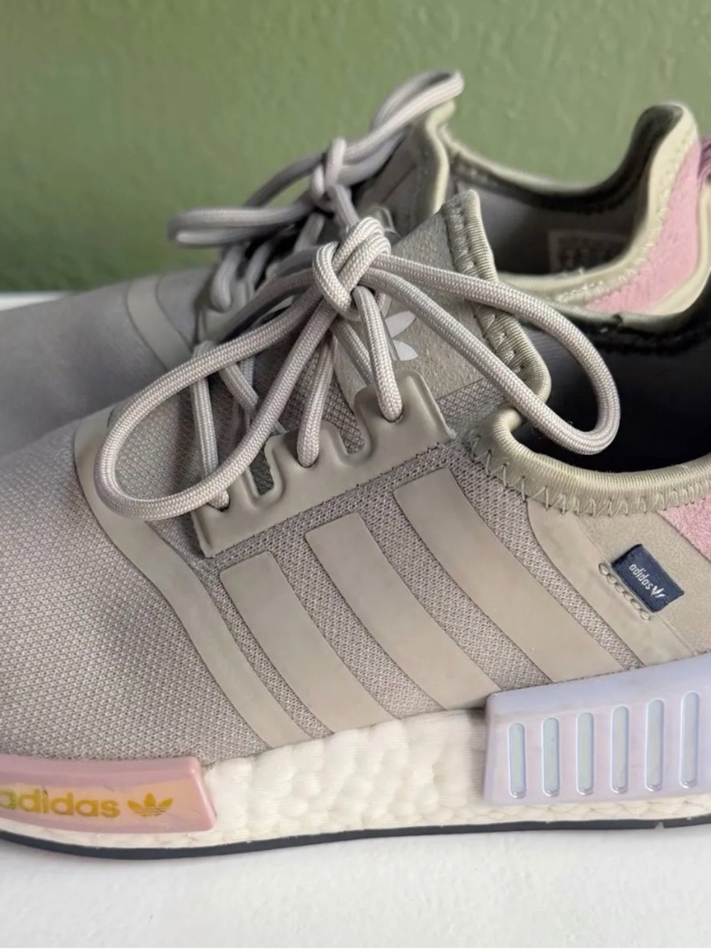 adidas NMD R1 Sneakers in Light Gray & Pastel Pink
